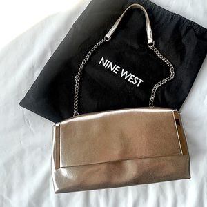 NINE WEST METALLIC GOLD TONE CROSSBODY PURSE CLUTCH